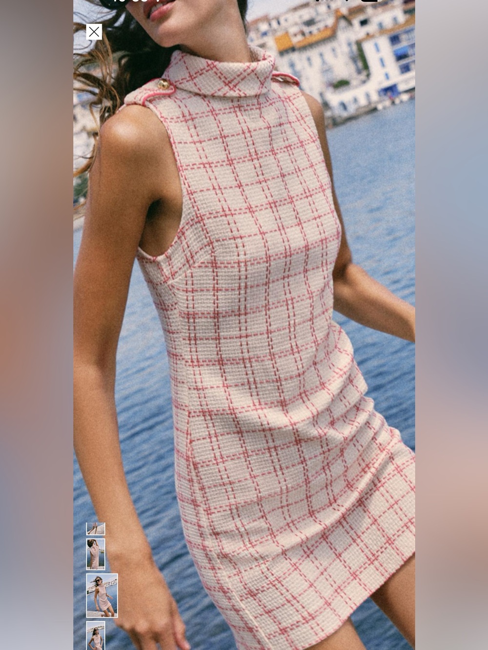 Zara Cream and Pink Checked Sleeveless Tweed Mini Dress